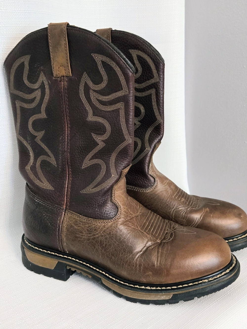 Rocky Original Ride Branson Roper Boots  11W Slip On Leather Western Farm Ranch